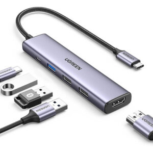 Adaptador Hub Usb-c 5 En 1 Ugreen Multipuerto Aluminio Usb 3.0 Hdmi 4k@30hz Pd 100w
