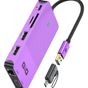 Estación Acoplamiento GIQ USB C Hub Dual HDMI VGA - Púrpu