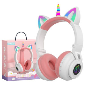 YUSONIC Auriculares Unicornio Bluetooth Niñas Blanco Rosa