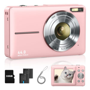 Cámara Digital Lecran 44MP FHD 1080P Niños Rosa, 32GB, Zo