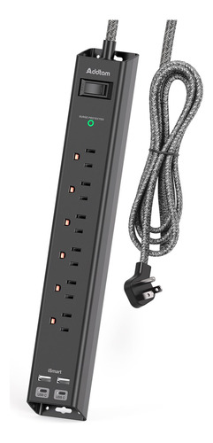 Regleta de Enchufes Surge Protector 6AC 4USB Negro - 5ft Mo