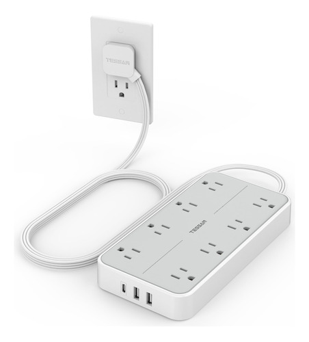 Regleta TESSAN Protector Sobretensiones 8 Tomas y 3 USB Neg