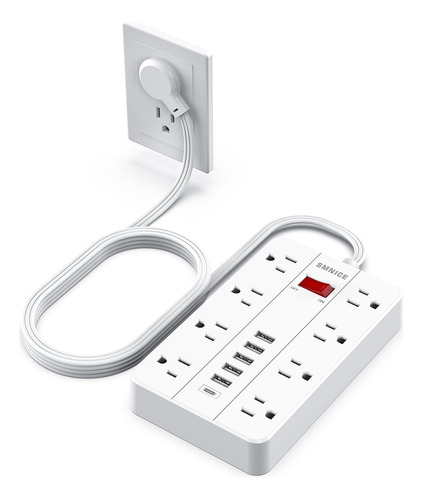 "SMNICE Regleta 8 Tomas y 6 USB (1 Tipo C) Protector Sobret