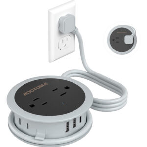 Regleta Portátil Viaje con USB, 4 Salidas AC, 3 USB, Gris,
