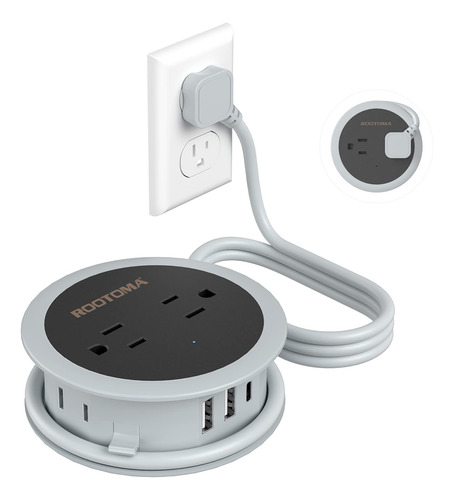 Regleta Portátil Viaje con USB, 4 Salidas AC, 3 USB, Gris,