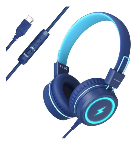 Auriculares Bywulanda Kids LED, USB-C con Mic, Volumen Limi