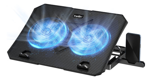 KeiBn Cooling Pad para Laptop Gaming, 2 Ventiladores, Negro