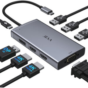 Docking Station USB C 8 en 1 Doble HDMI 4K para Dell/HP/Len