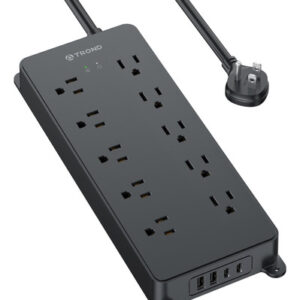 Protector Sobretensiones TROND, 4000J, 10 Tomas+4 USB, Negr
