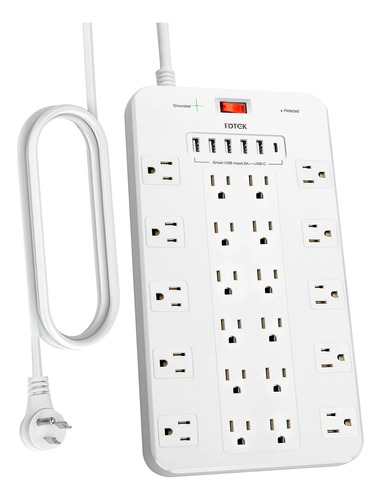 Regleta FDTEK 22 AC con 6 USB y Protección 2100J - Negra