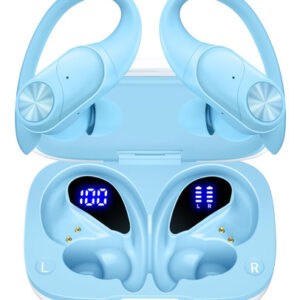 Auriculares Bluetooth Inalámbricos Azules con Gancho, Bass