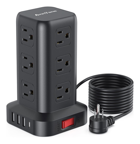 AnnTane Regleta Protectora con Cable 10 FT, 4 USB (1USB C)