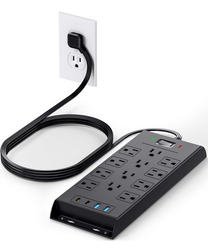 "LeZone Regleta 12 Tomas + 4 USB, Protector 4800J Negro, 3m