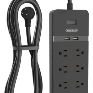 Regleta NTONPOWER 8 Tomas + USB, Cable 25 ft, Negra, Protec