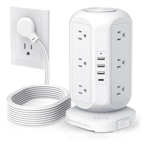 AOFO Torre Regleta 12 Tomas y 4 USB (1 USB-C) - Protección