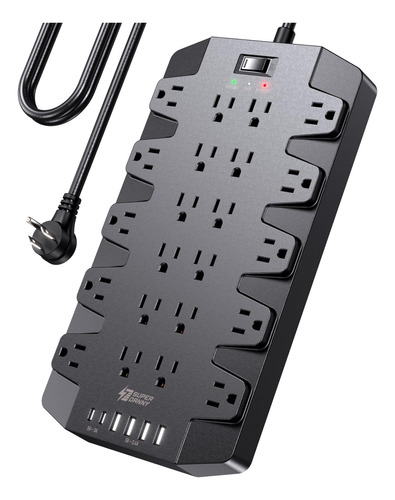 SUPERDANNY Regleta 22 Tomas, 2 USB-C, 4 USB-A Negra, Protec