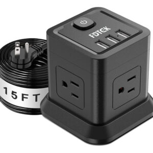 Regleta FDTEK 15 ft, 4 Tomas y 3 USB, Cable Extensión Plan
