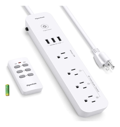 Regleta Syantek Blanca con Control Remoto, 3 USB, 3 Tomas R