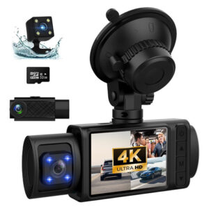 Cámara para Coche 3 Canales 4K+1080P Dash Cam Frontal e In