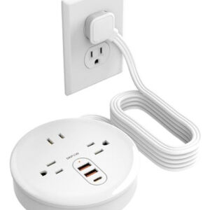 DEPOW Regleta Retráctil Negra - 3 Tomas 1625W y 3USB, Cabl