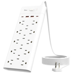 Maxpw Regleta Protectora con 14 Tomas y 4 USB (2 USB C), Bl