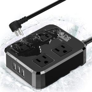 Regleta Exterior Impermeable UL 4 Enchufes 3 USB Negro