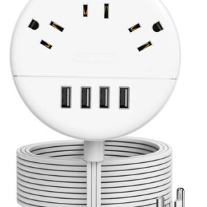 NTONPOWER 15 FT Cable Plano, Power Strip Blanco con 4 Puert