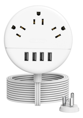 NTONPOWER 15 FT Cable Plano, Power Strip Blanco con 4 Puert