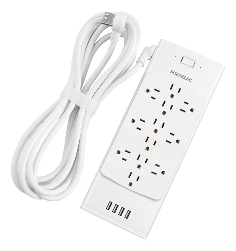 Protector de Sobretensiones Suraielec 12 Tomas, 15 FT, Blan