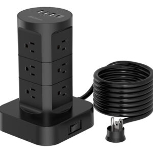 Torre Enchufes Proteggor - 12 Tomas + 4 USB (1 USB C) Negra