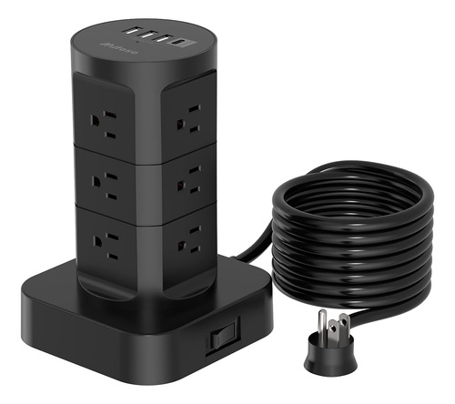 Torre Enchufes Proteggor - 12 Tomas + 4 USB (1 USB C) Negra