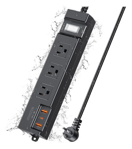 Covozon IPX6 Regleta Exterior Impermeable 3 Enchufes 3 USB,