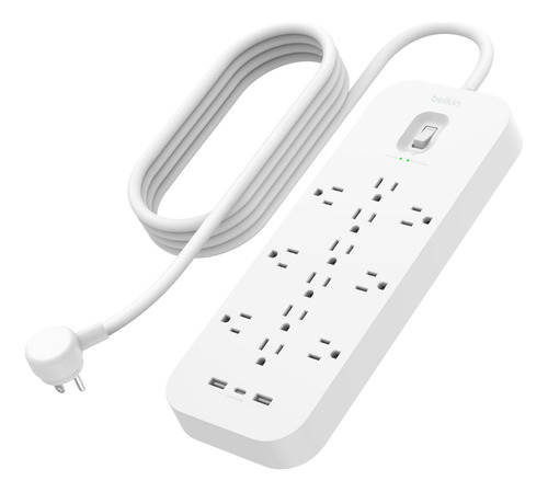 Belkin Protector Sobretensión 12 Enchufes, 2 USB-A, 1 USB-