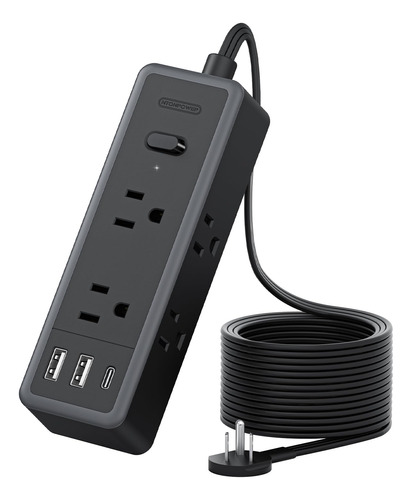 NTONPOWER Extensión 10ft Blanca, Protector 6 Salidas 3 USB