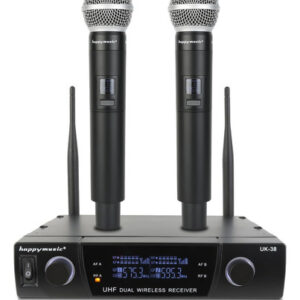 Happymusic Sistema De Micrófono Inalámbrico, 2 Canales Uh. Color Negro