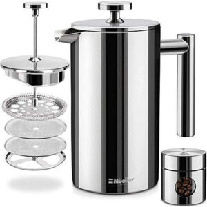 Mueller French Press Cafetera De Acero Inoxidable 310 Con Do Color Silver