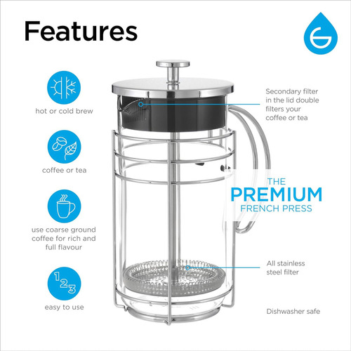 Grosche Cafetera Eléctrica Con Prensado Francés, Cromado Color Chrome - Imagen 6