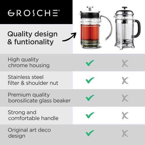 Grosche Cafetera Eléctrica Con Prensado Francés, Cromado Color Chrome - Imagen 8