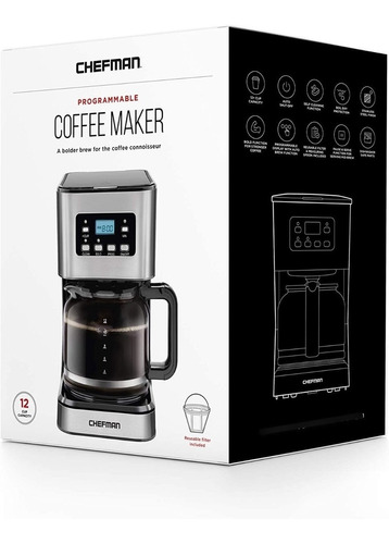 Chefman® Cafetera Goteo 12 Tazas Programable Filtro Reusable Color Negro - Imagen 3