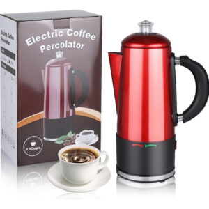 Werkweit Percolador De Café Eléctrico De 12 Tazas De Acer. Color Rojo