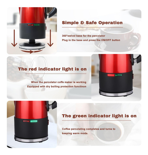 Werkweit Percolador De Café Eléctrico De 12 Tazas De Acer. Color Rojo - Imagen 4