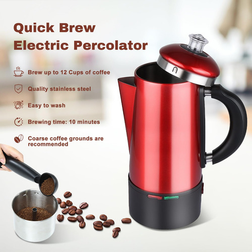 Werkweit Percolador De Café Eléctrico De 12 Tazas De Acer. Color Rojo - Imagen 5