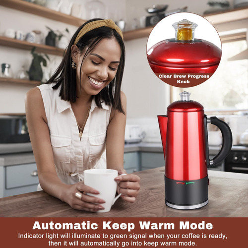 Werkweit Percolador De Café Eléctrico De 12 Tazas De Acer. Color Rojo - Imagen 6