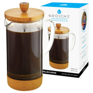 Grosche - Cafetera Y Tetera De Prensa Francesa Melbourne Pr. Color Transparente, Bambú, Corcho