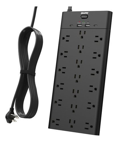 Regleta De Protección Maxpw Sp1960-cu Con Usb 23 En 1 Negro