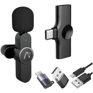 Aisizon Micrófono De Clip Inalámbrico, Micrófonos Lavali. Color Negro
