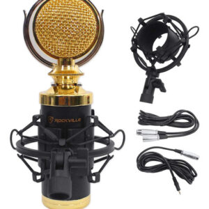 Micrófono Condensador Rockville Rcm02 Pro Studio Record Color Negro Y Dorado