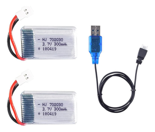2 Piezas 3.7v 300mah 20c 702030 Batería Lipo Recargable Con