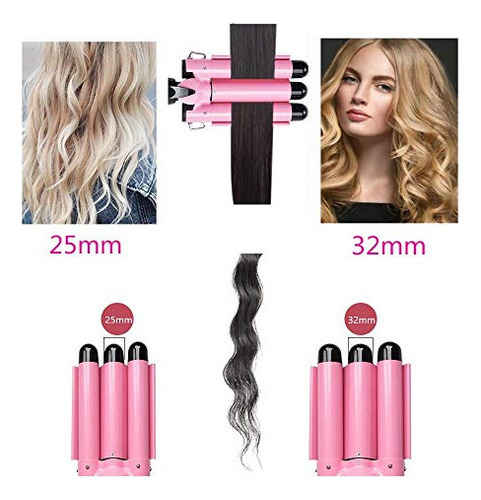 Modvica 3 Jumbo Barrel Curling Iron Wand 32mm Hair Waver Tem Color Rosa - Imagen 4