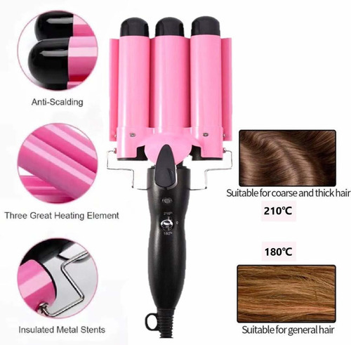 Modvica 3 Jumbo Barrel Curling Iron Wand 32mm Hair Waver Tem Color Rosa - Imagen 5